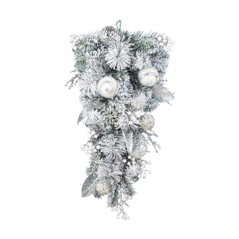 30"H Christmas Silver & White Ornament And Berry Teardrop
