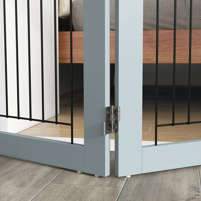 Foldable Wooden Pet Gate with 3 Panels 2 Support Feet for Small Dogs