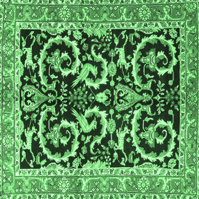 Tapis oriental vert / noir en laine et polyester tissé à la machine Kayelle