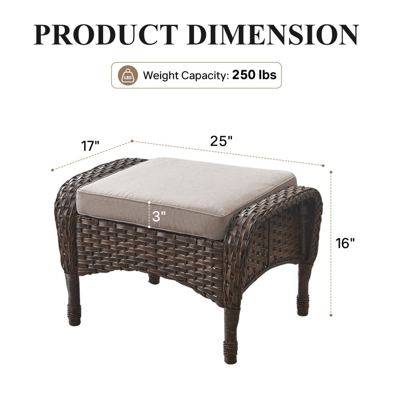 Repose-pieds d'extérieur en osier avec coussin Gaetanino, Beige, Brun