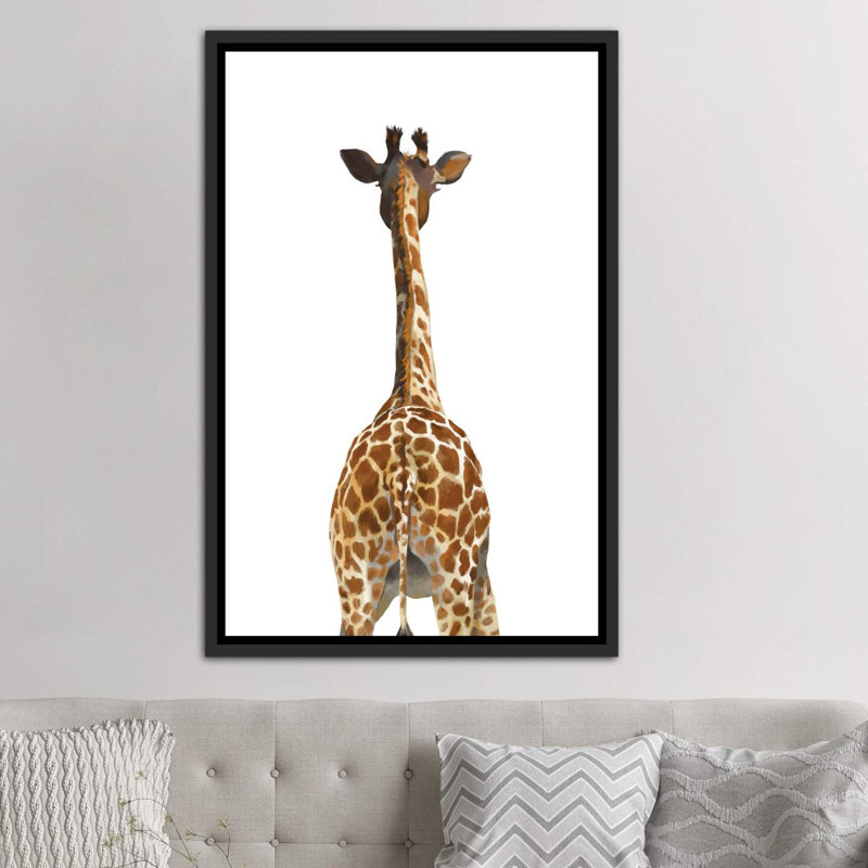 Art girafe bout à bout, H 40 po x l 26 po x P 1,5 po, Toile avec cadre noir patiné