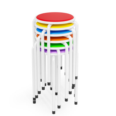 Ensemble de 6 chaises empilables avec sièges colorés et pieds blancs