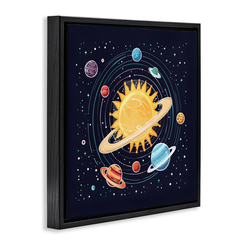 Système solaire avec cadre flottant Planets, conçu par Creative Studio, Cadre flottant noir de jais, H 18 po x l 18 po