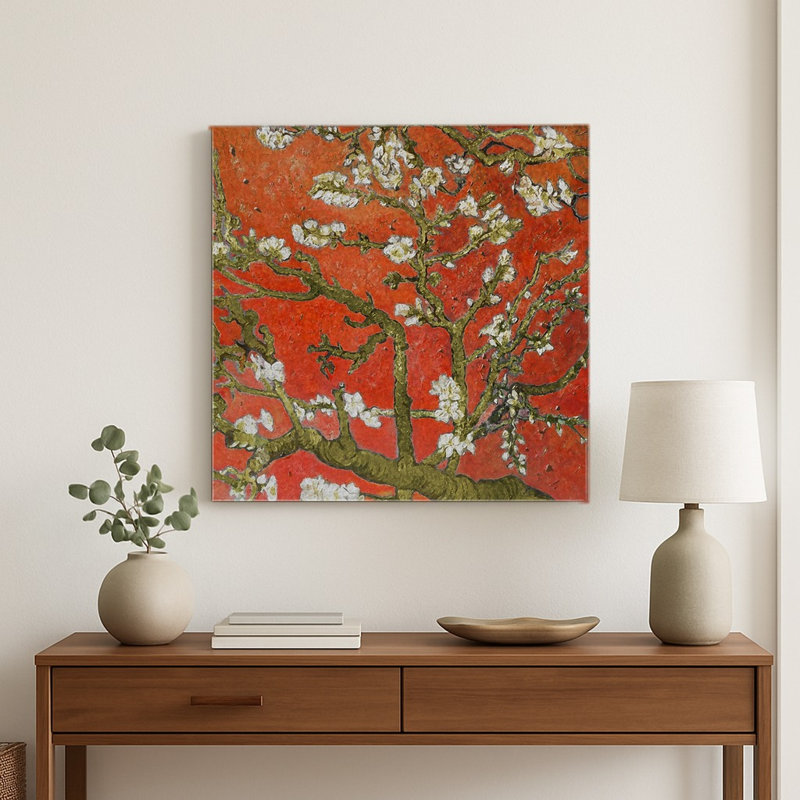 Amandiers en fleurs (1890) — Tableau carré mural en métal, H 12 po x l 12 po