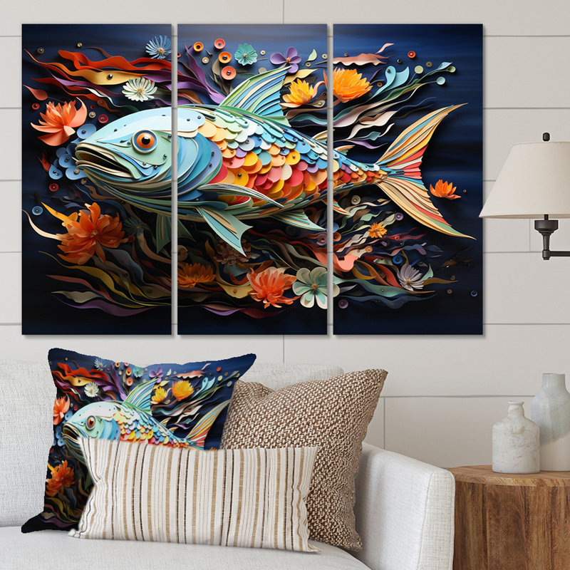 Pêche, baleine de couleurs IV - animaux, ensemble d'art mural en métal