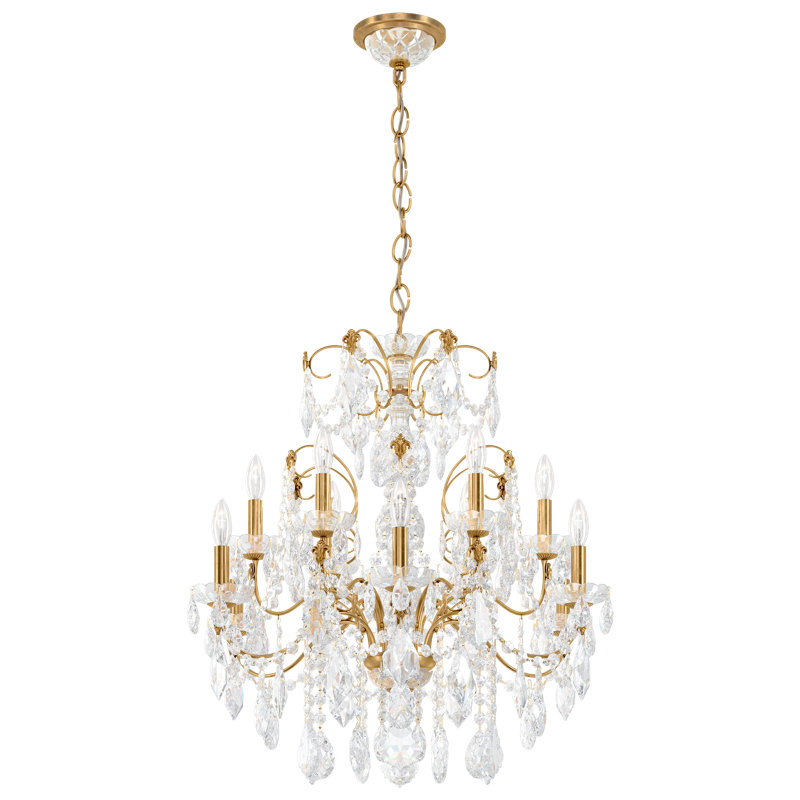 Century 12 - Light Glass Dimmable Classic / Traditional Chandelier, Heirloom Gold