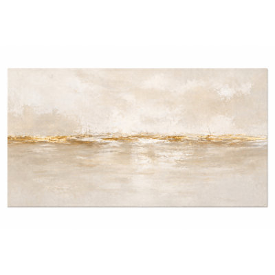 Toile abstraite dorée, art abstrait sur toile, peinture horizon beige gris, toile tendue moderne