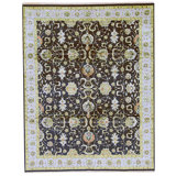 Hand Knotted Area Rug in Black And Aubergine