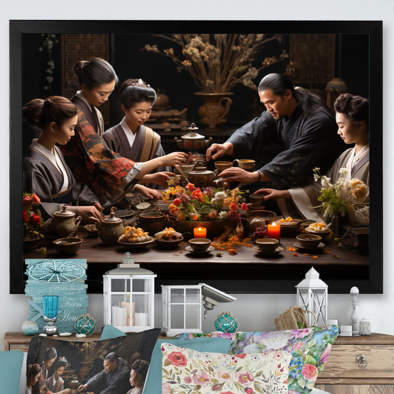 Asian Art Harmony In Tea IX, reproduction d'art sur toile, H 24 po x l 32 po x P 1 po, Cadre photo noir