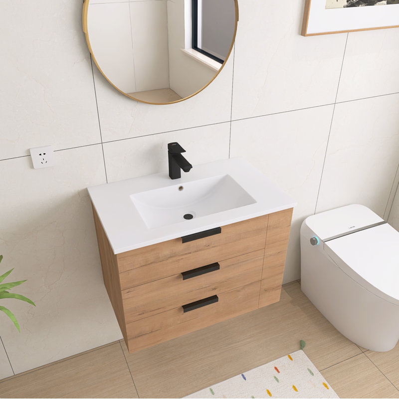 Ensemble de meuble-lavabo simple mural 30 po avec plateau en résine Burnside Burnside, Right