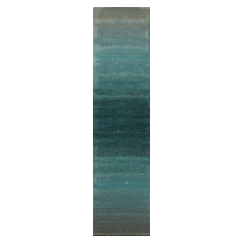 Tapis bleu sarcelle en laine LoomBloom, Tapis de couloir 2 pi 6 po x 10 pi