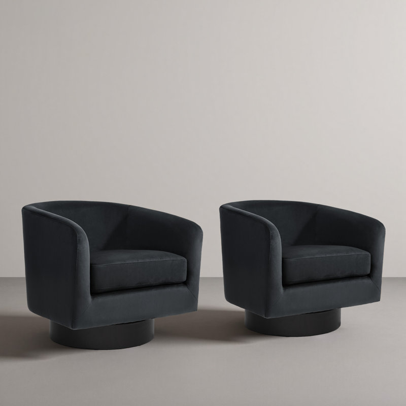 Velvet Upholstered Swivel Barrel Chair, Black