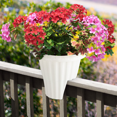 13.5in Outdoor Railing Planter, White
