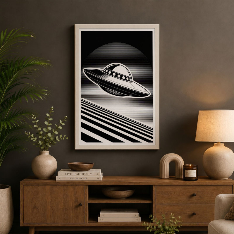 Saucer Retro - Wrapped Canvas, 30x20 - 76.2 x 50.8 cm, Sage Border
