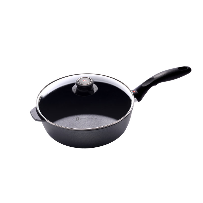 Swiss Diamond 3.2 Quart Nonstick Black Aluminum Saute Pan with Lid