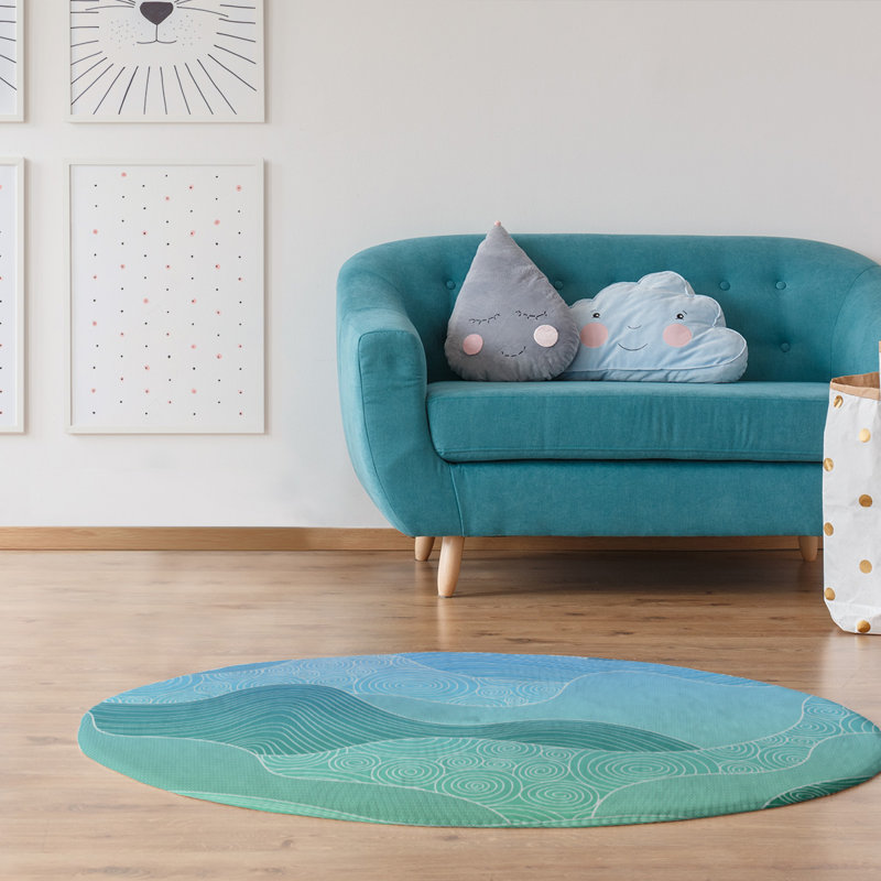 Tapis bleu / vert Ombre, Rond 5 pi