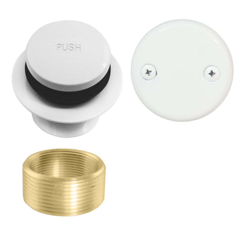 Universal Thread Bathtub Tip-Toe Drain with 2-Hole Overflow, Powder Coat White