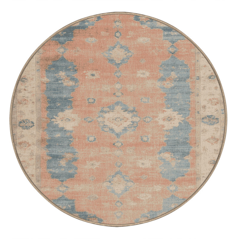 Tapis beige surteint lavable à la machine, Rond 5 pi