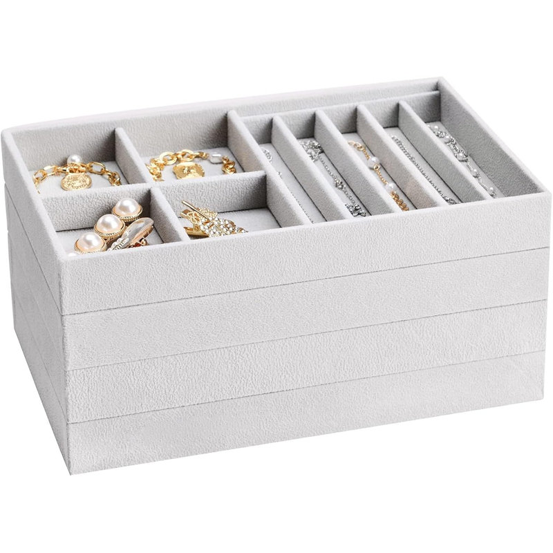 Stackable Jewellery Organizer Trays for Drawers, Jewellery Drawer Inserts Container Display Case Storage, Grey