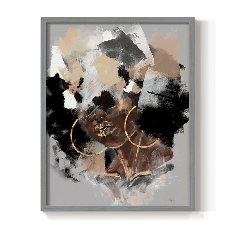 Reproduction encadrée Afro Pop - bois massif, Gris, H 10 po x l 8 po