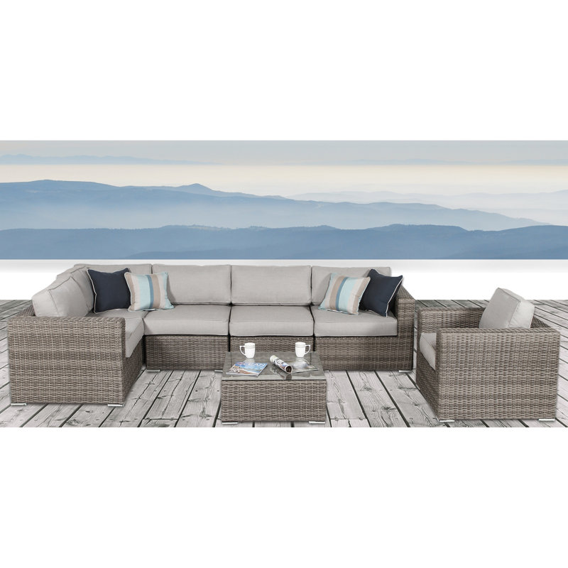 Joines Fully Assembled 5 - Person Seating Group with Cushions |No assembly wicker seating, Mixed Gray