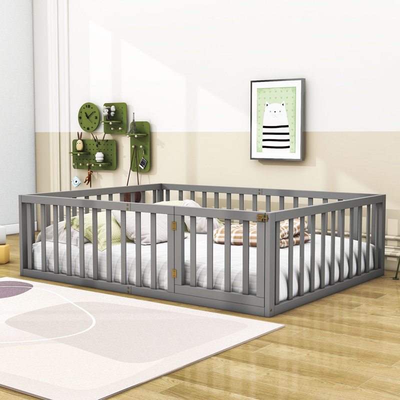 Guerriero Wooden Daybed Frame with Fence, Gray, Queen