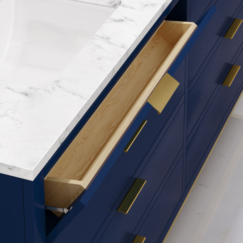 Bristol 72 In. Double Sink Carrara White Marble Countertop Bath Vanity In Monarch Blue With Rectangular Mirrors (S)