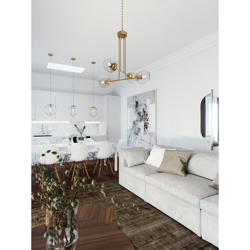 Luminaire suspendu moderne à 4 lumières, Laiton satiné