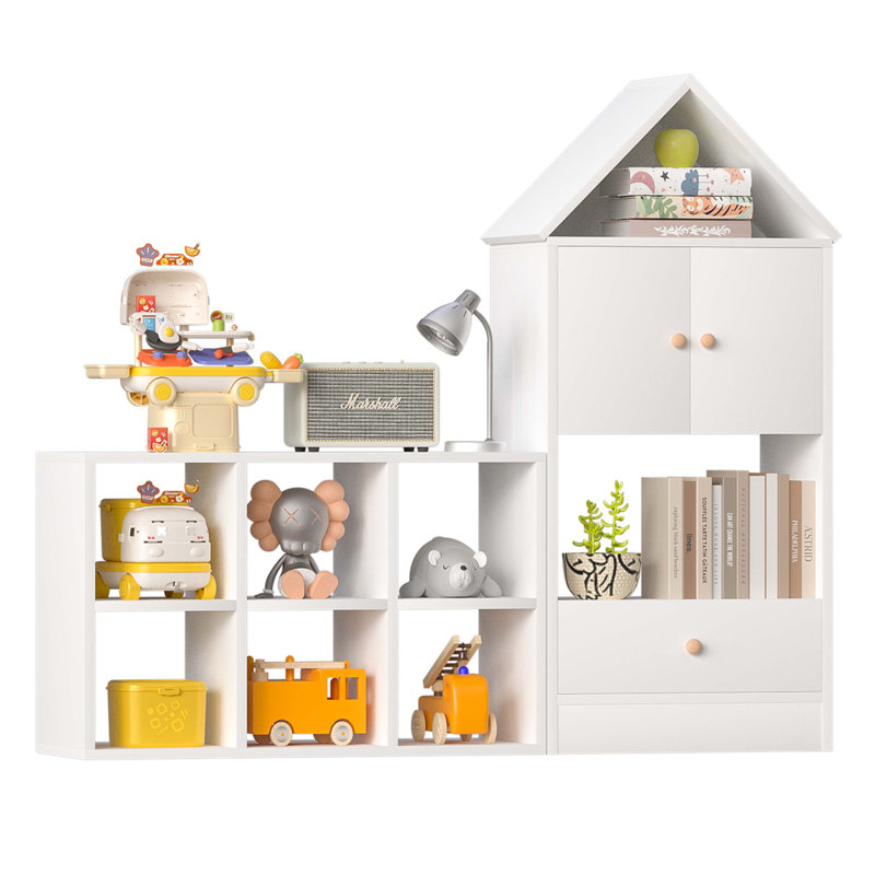 Versatile Children's Bookshelf with House-Shaped Design, Multi-Functional Storage for Books and Toys, White