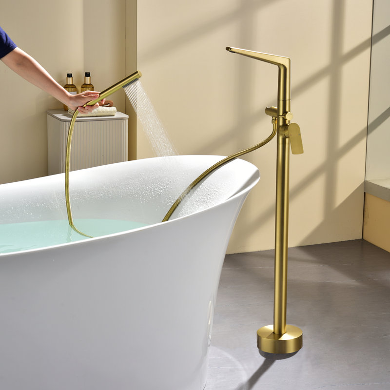 Waterfall Freestanding Bathtub Faucet Set Single Handle Floor Mount Tub Filler With Hand Free Standing Tub Faucet