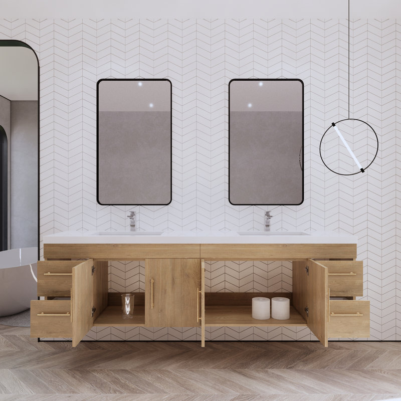 Ensemble de meuble-lavabo mural double 83,44 po Mapleview, Chêne