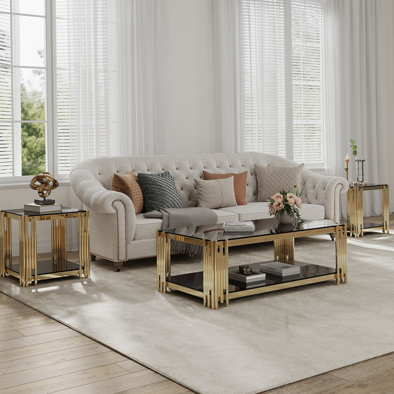 Table basse de 48 po de largeur avec plateau en verre trempé noir Woker Furniture