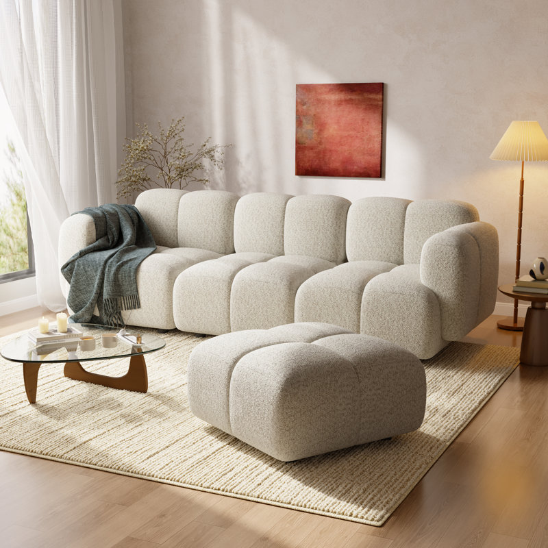 Arden L-Shaped Cloud Couch Sectional Sofa with Movable Ottoman, Beige