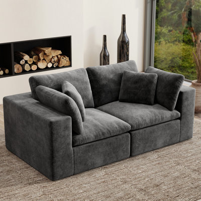 78" Chenille Loveseat, Compression Boneless Sofa,Gray