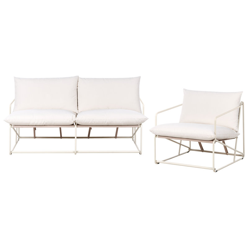 Garden Sofa Set 3 Seater Sundos Metal Green, Beige/Beige