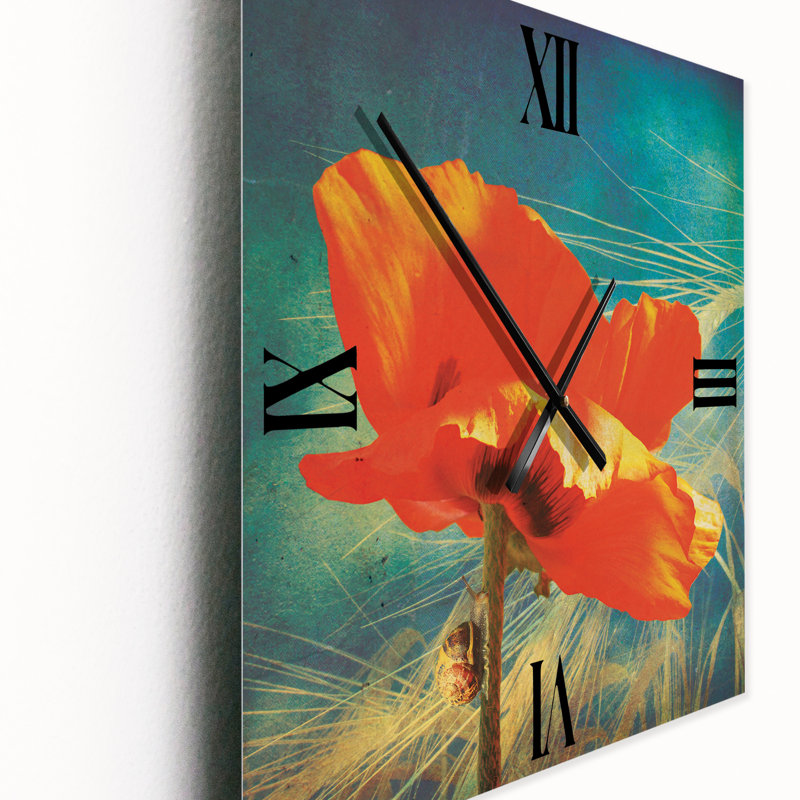Horloge murale rétro coquelicot grunge, Grand