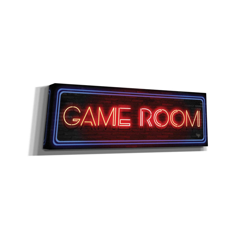 Game Room Neon Sign by Mollie B - Wrapped Canvas Panoramic Textual Art, 12" H x 36" W x 1.5" D