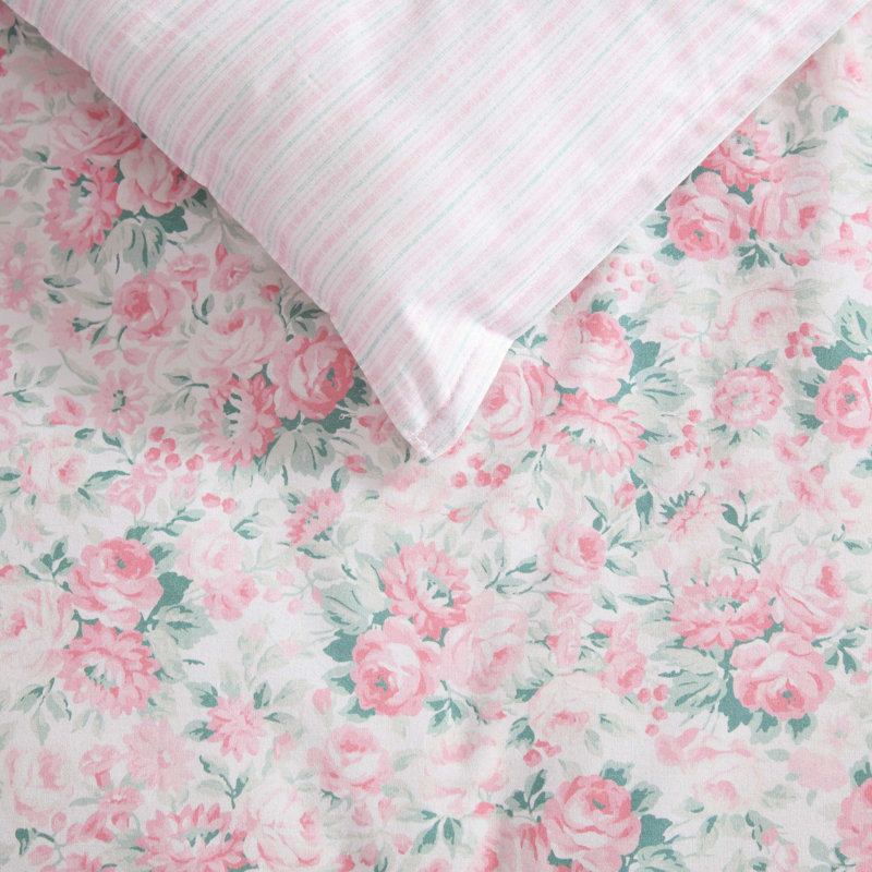 Laura Ashley Pamelas Posies Cotton Pink Comforter Bonus Set, King Comforter + 6 Additional Pieces