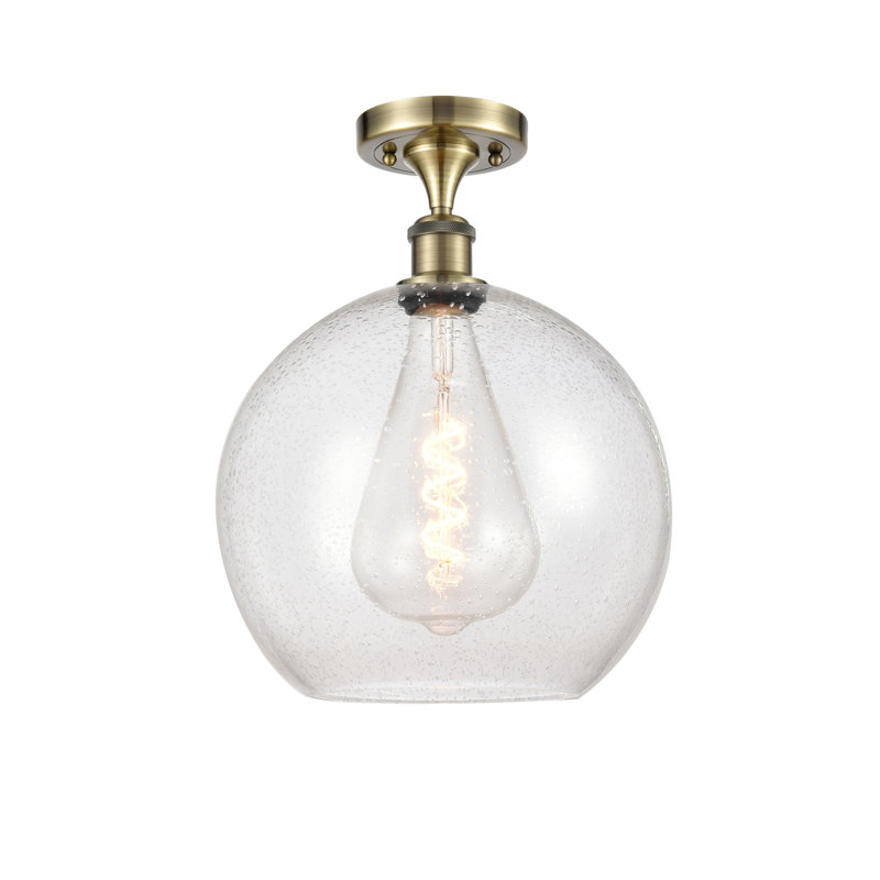 Plafonnier semi-encastré 1 lumière, Laiton antique, H 16,38 po x l 11,75 po x P 11,75 po, Ampoule non incluse
