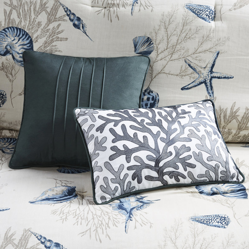 Édredon grand bleu - 100% coton avec coussins décoratifs et croisés 7 pièces, Grand édredon et 6 pièces supplémentaires