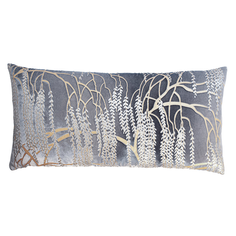 Willow Metallic Rectangular Velvet Pillow Cover & Insert, Rectangle 7"H x 15"W, Silver