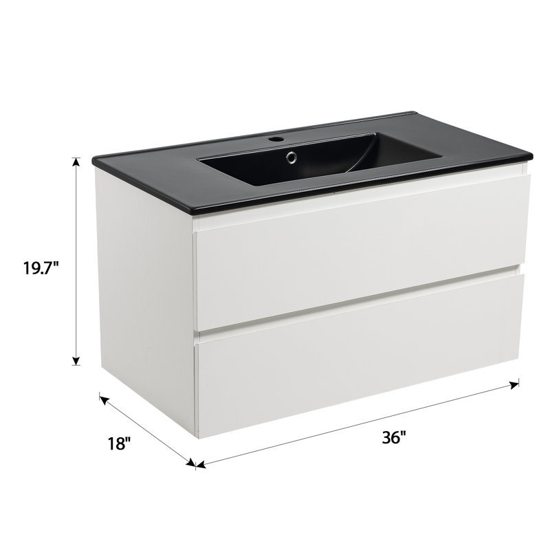 36'' Single Bathroom Vanity With Ceramic Top, Black, Black