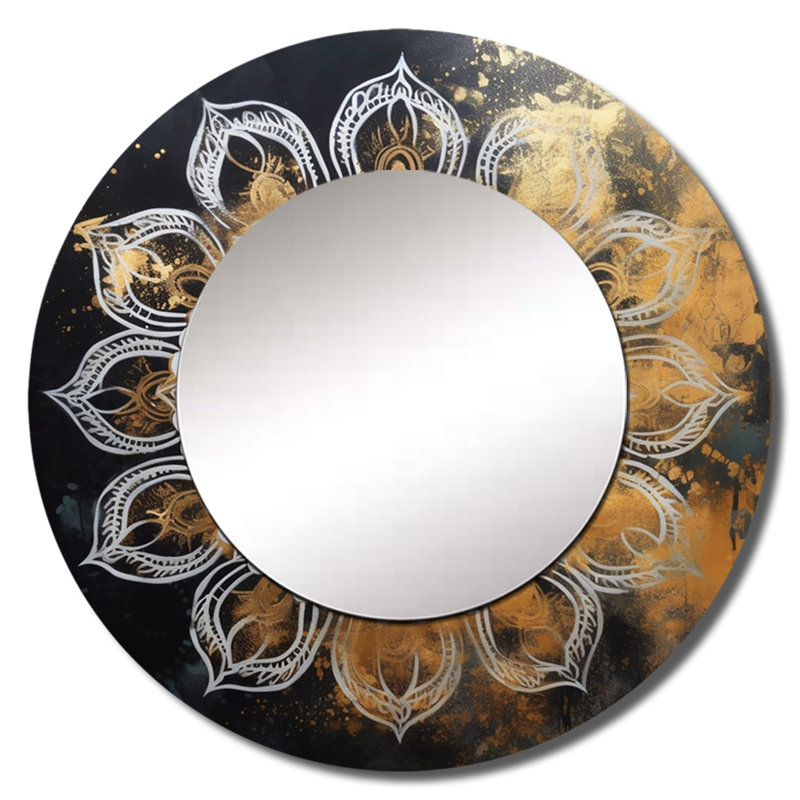 Miroir mural Prathana blanc et or Mandala III - Boho Mandala, 23 po x 23 po