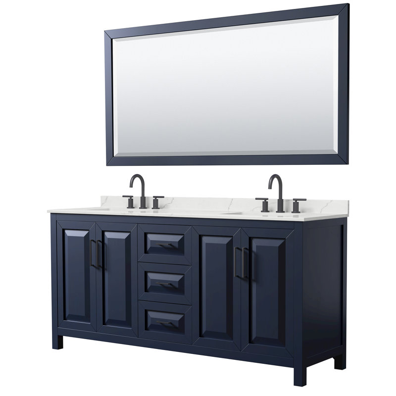 Daria 72 in. with Mirror Vanity, Giotto Quartz, Blue, Matte Black