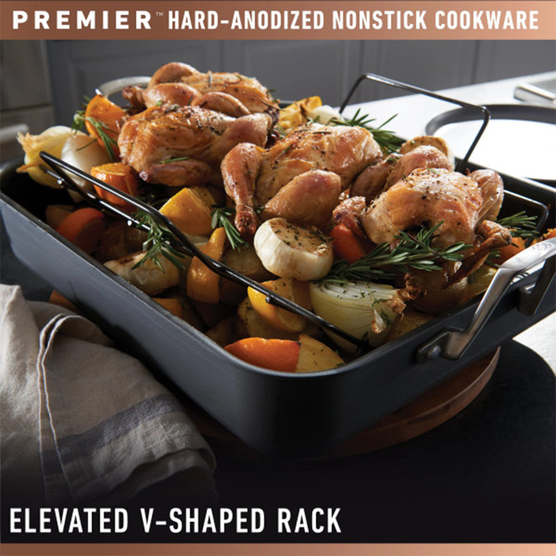 Premier Black Hard-Anodized Nonstick Roasting Pan with Rack and Handles