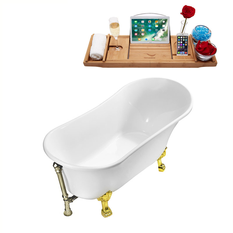 66.9'' x 31.5'' Soaking Acrylic Bathtub, Brushed Nickel, Polished Gold