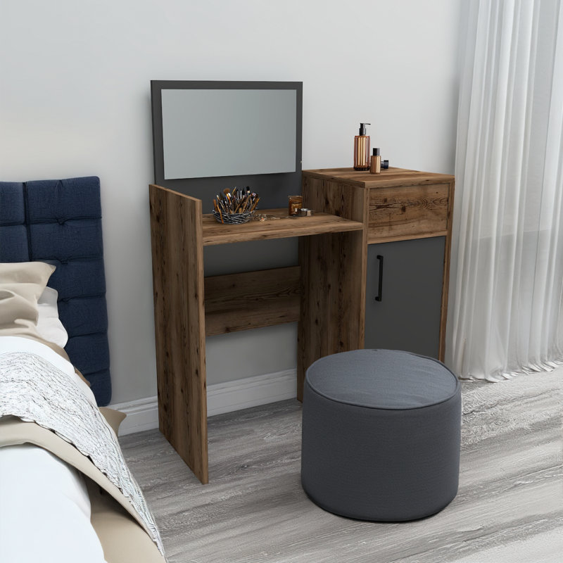Millisent Vanity, Light Walnut/Anthracite