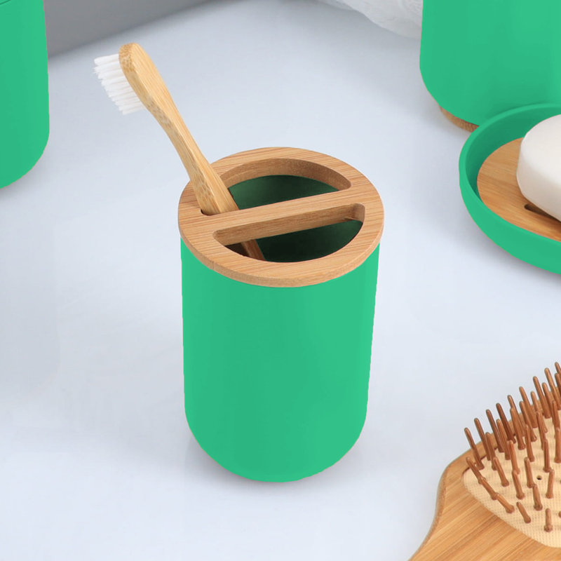 Porte-brosse à dents et porte-dentifrice avec plateau en bambou PADANG, Vert Caraïbes