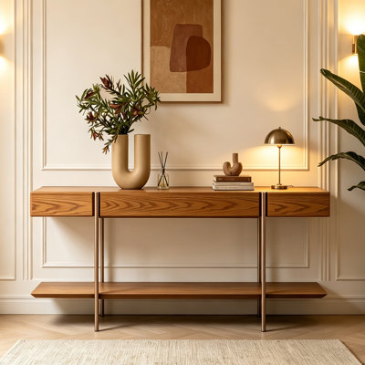 Console Mid-Century en bois de frêne