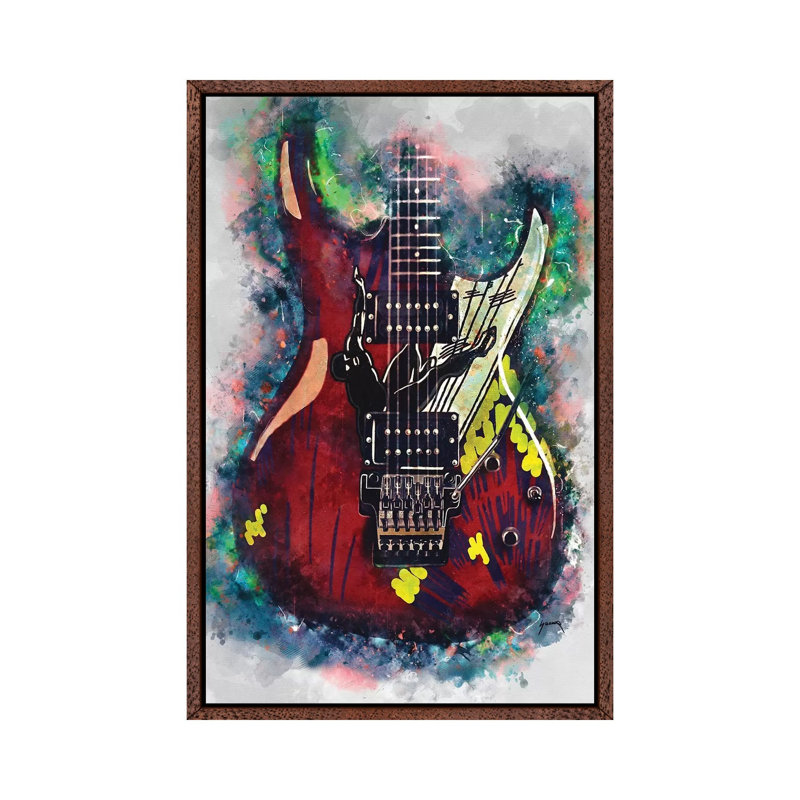 Joe Satriani's Electric Guitar - Print on Canvas, 66.04 cm H x 45.72 cm W, Classic Brown Wood Framed